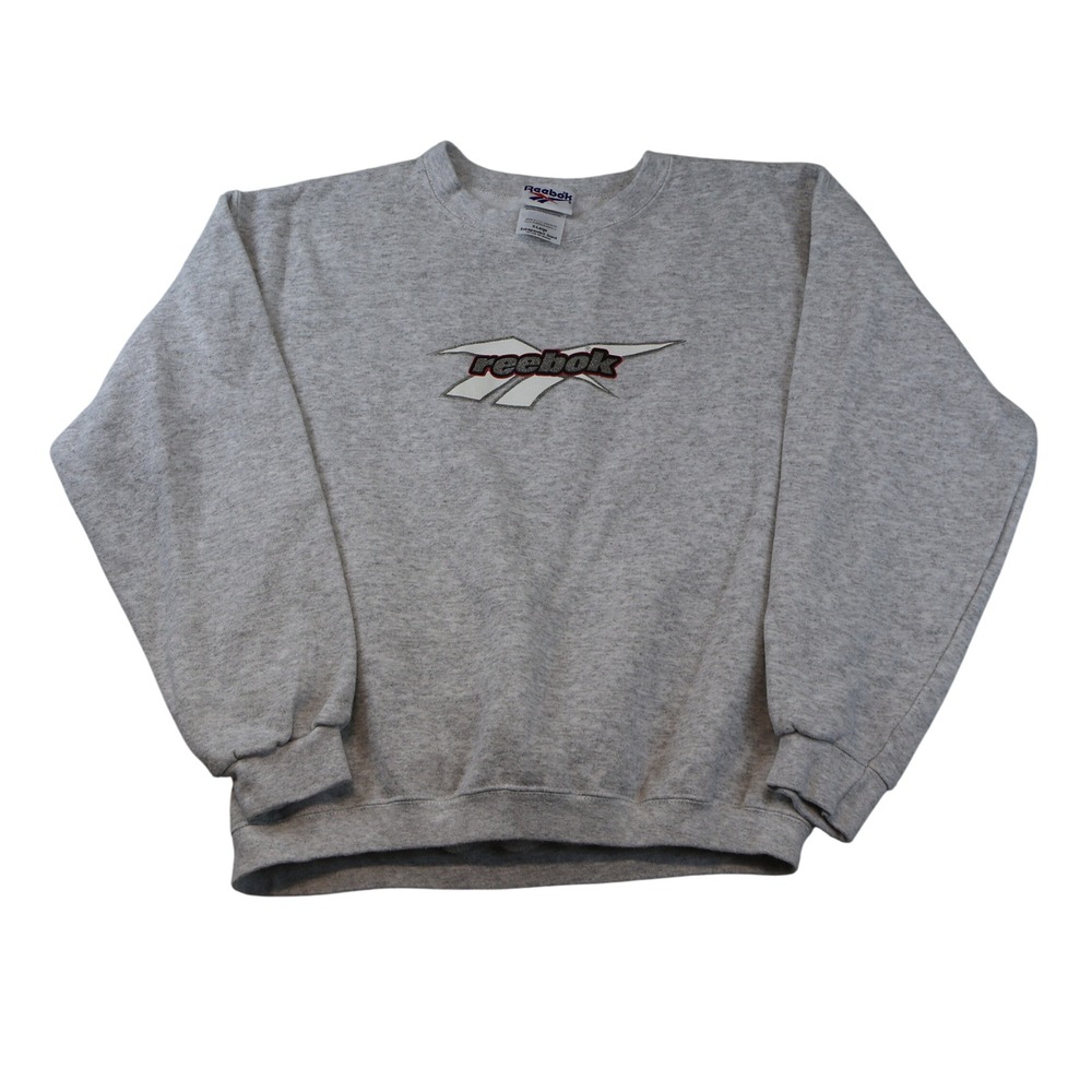 Reebok Mens XL Sweatshirt Grey Vintage Embroidered Vector Logo Crewneck Pullover